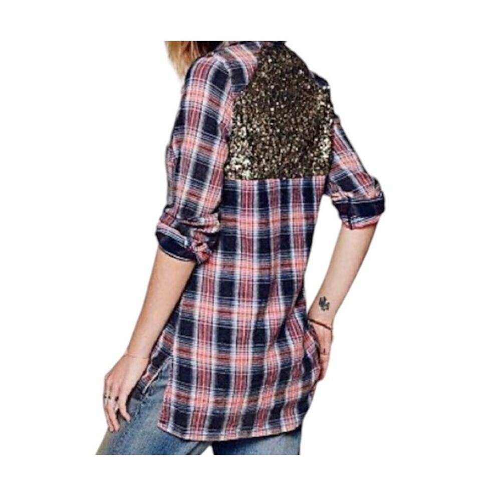 Free People Little Bit of Sugar plaid flannel sequin mesh panels TLS2 2011